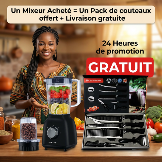 MIXEUR 2 EN 1 + PACK DE COUTEAUX OFFERT