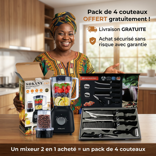 MIXEUR 2 EN 1 + PACK DE COUTEAUX OFFERT